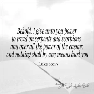 image bible and sword with bible verse luke 10-19 behold I give unto you power to tread on serpents and scorpions and over all the power of the enemy and nothing will hurt you