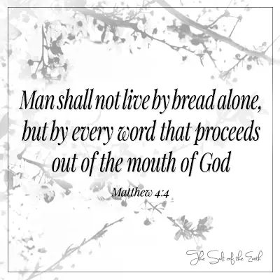 image flowers with bible verse matthew 4-4 man shall not live by bread alone, kundi sa bawat salita na lumalabas sa bibig ng Diyos