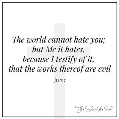 John 7:7 The world cannot hate you but me it hates because I testify of it that the works thereof are evil