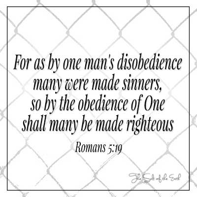 image wire mesh fence with bible verse romans 5-19 for as by one man's disobedience many were made sinners so by obedience of one shall many be made righteous